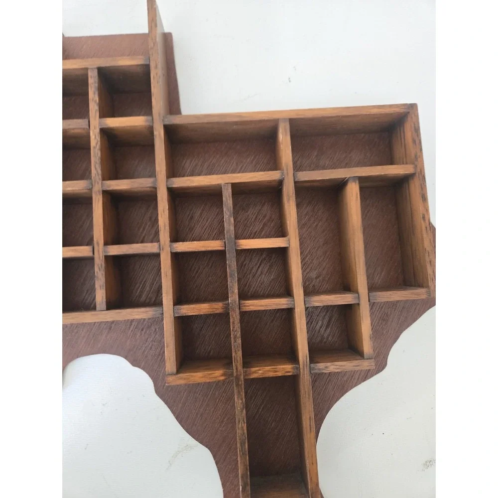 Vintage Texas Wooden Shadow Box Shelf Curio Display Case Wall Trinket Cubby Brow